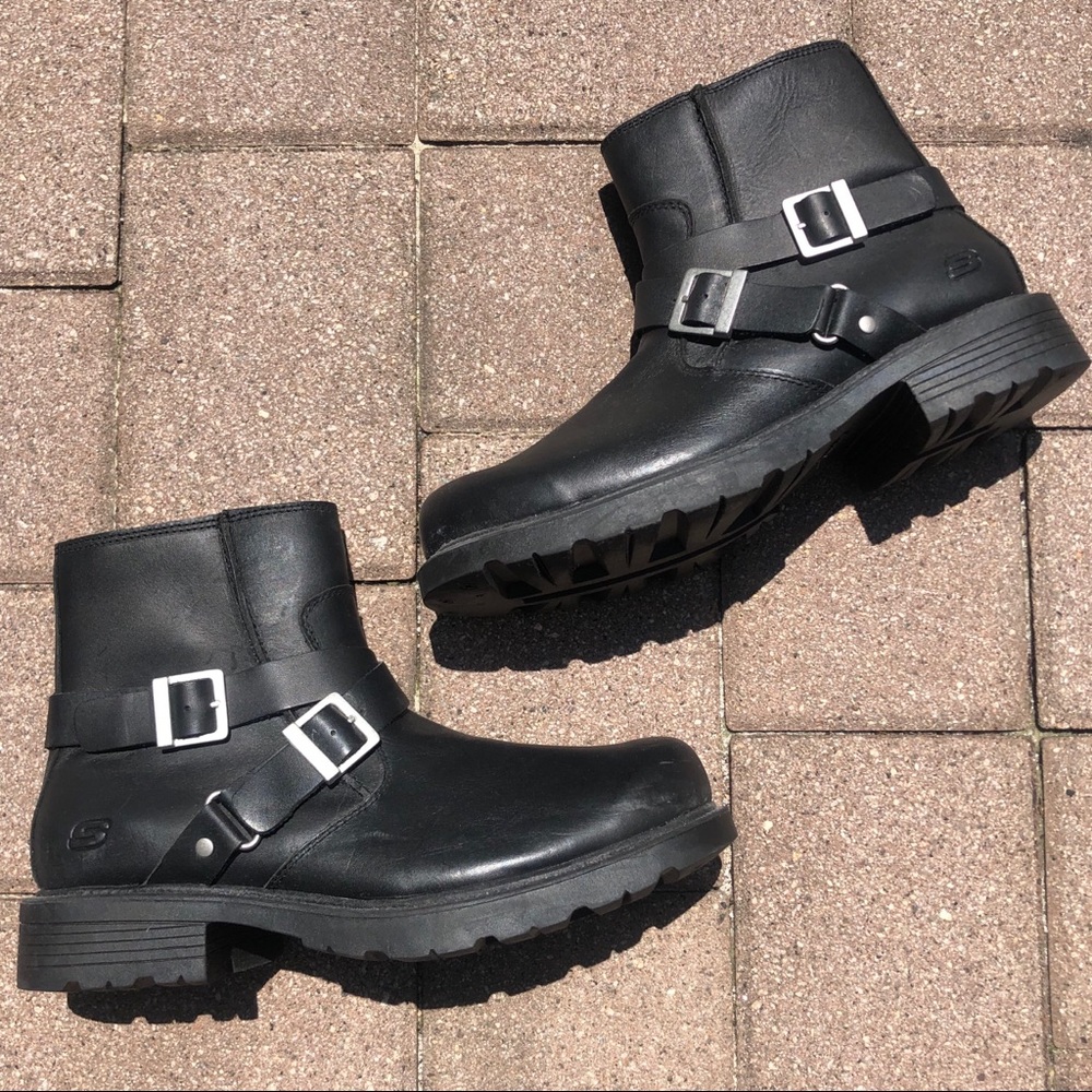 Sketchers Black Leather Biker Combat Boots